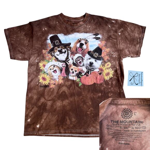 The Mountain Harvest Thanksgiving Cats and Dogs T-Shirt Sz L - Picture 1 of 5